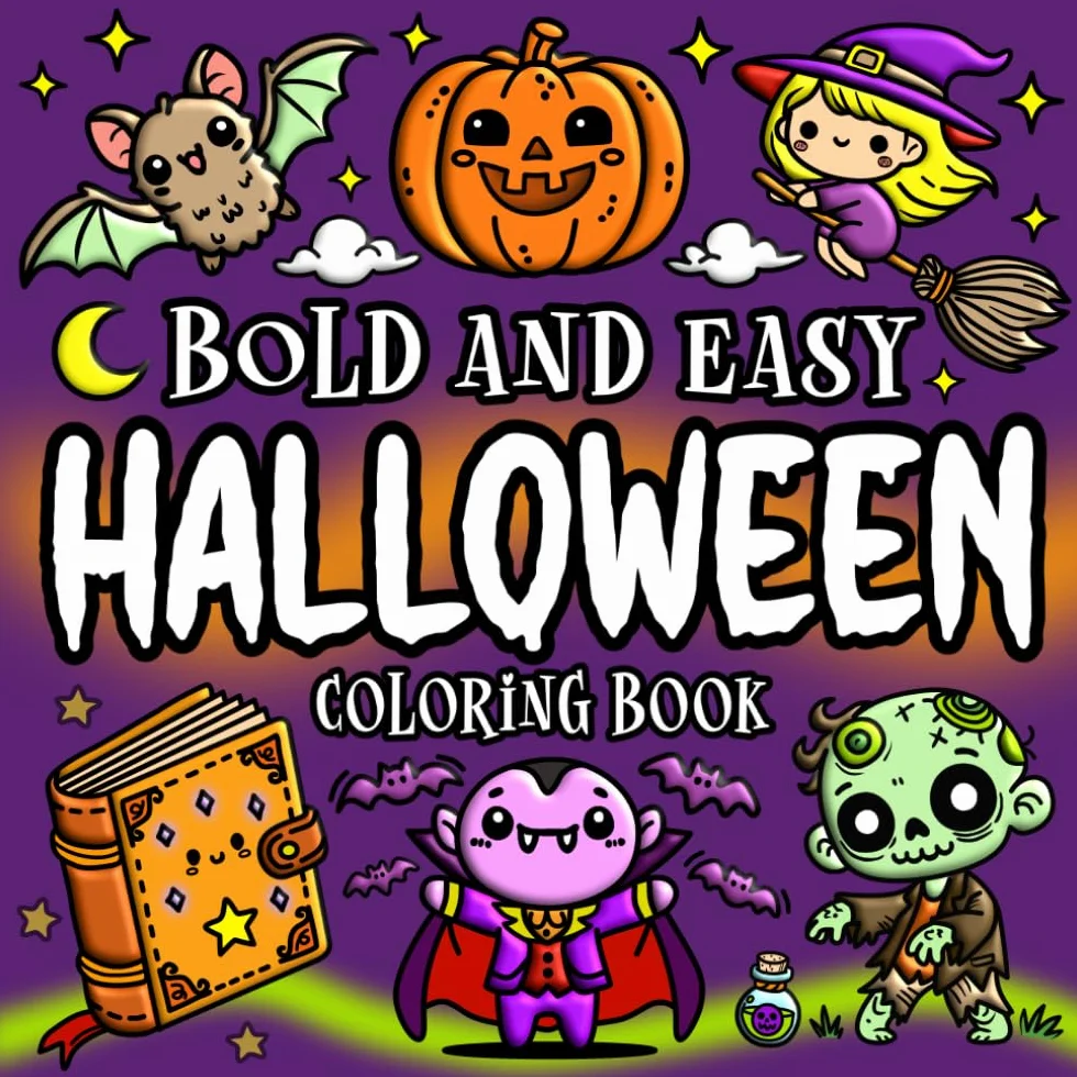 Bold and Easy Halloween Coloring Book: Simple and Big Cute Spooky Designs for Adults and Kids, Pages to Color With Large Print and Thick Lines for Stress Relief and Relaxation