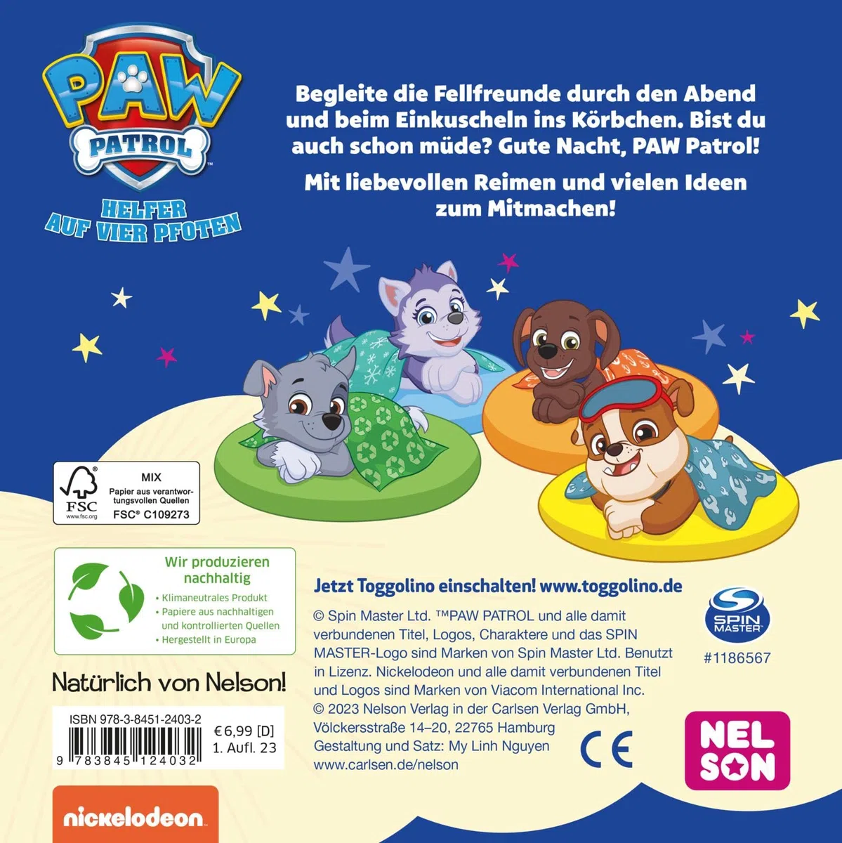PAW Patrol Pappbilderbuch: Ab ins Bett, PAW Patrol!: Interaktive Gutenachtgeschichte für Kinder ab 3 Jahren | Mit Marshall, Rubble, Chase, Rocky und Skye