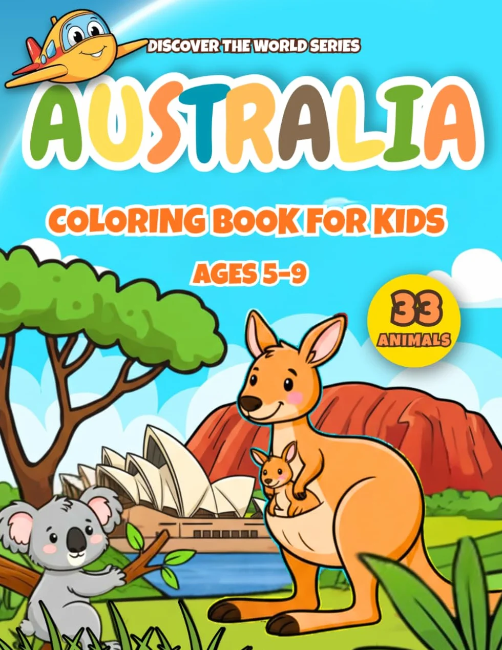 Australia Coloring Book For Kids: Fun & Educational Activity Book with 33 Unique Australian Animals, Fun Facts & Iconic Landmarks – Featuring Kangaroos & Koalas | Perfect Gift for Boys & Girls