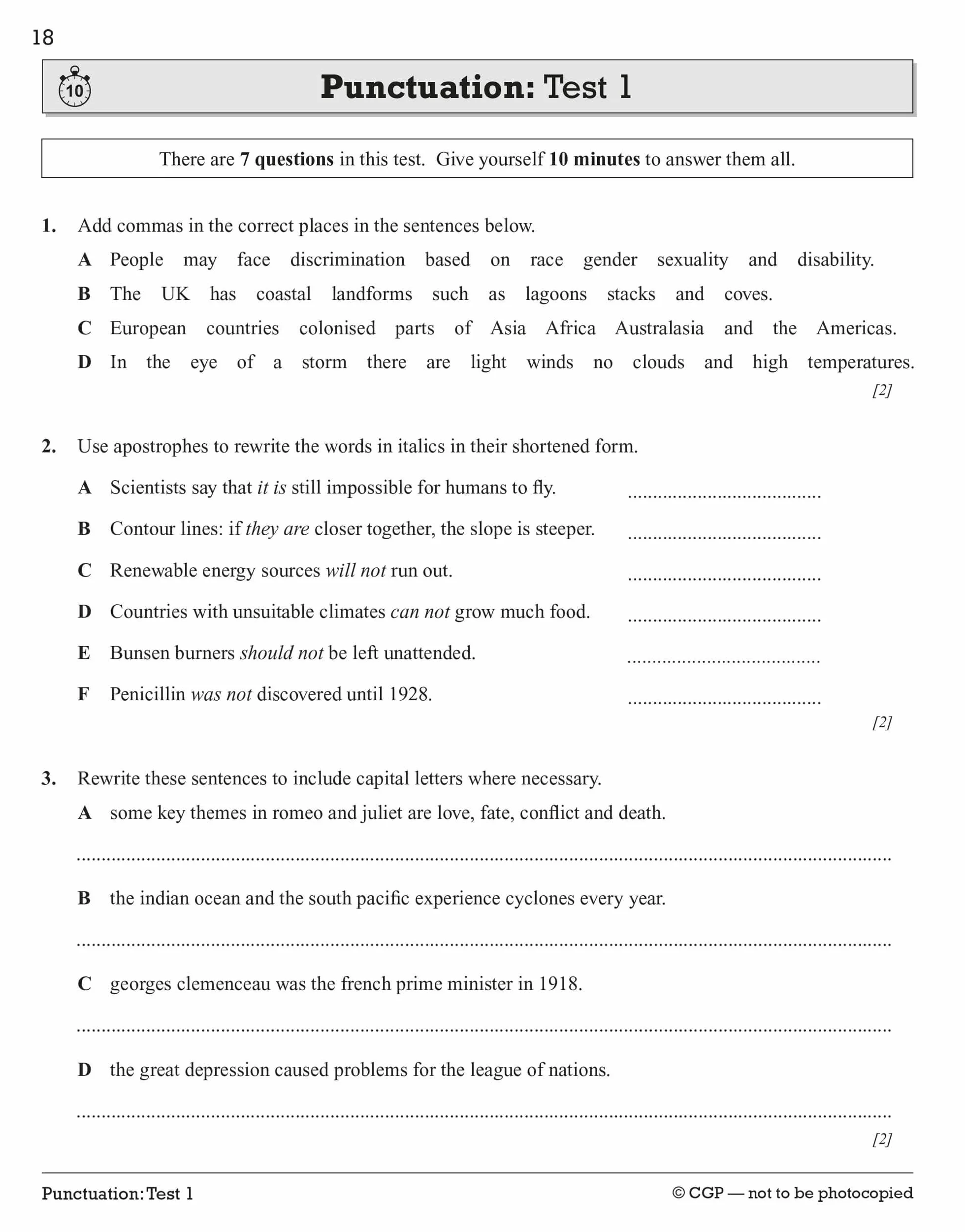 GCSE Spelling, Punctuation and Grammar 10-Minute Tests (includes answers)