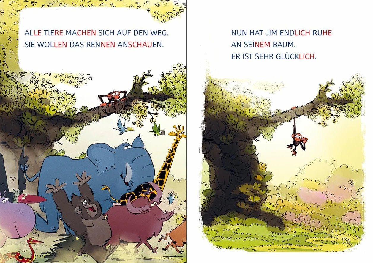 Leselöwen 1. Klasse - Jim ist mies drauf - Fertig, los ... Banane! (Großbuchstaben): Die Nr. 1 für den Lesestart - Der beliebte Bilderbuch-Character Jim als Erstlesebuch für Kinder ab 6 Jahren