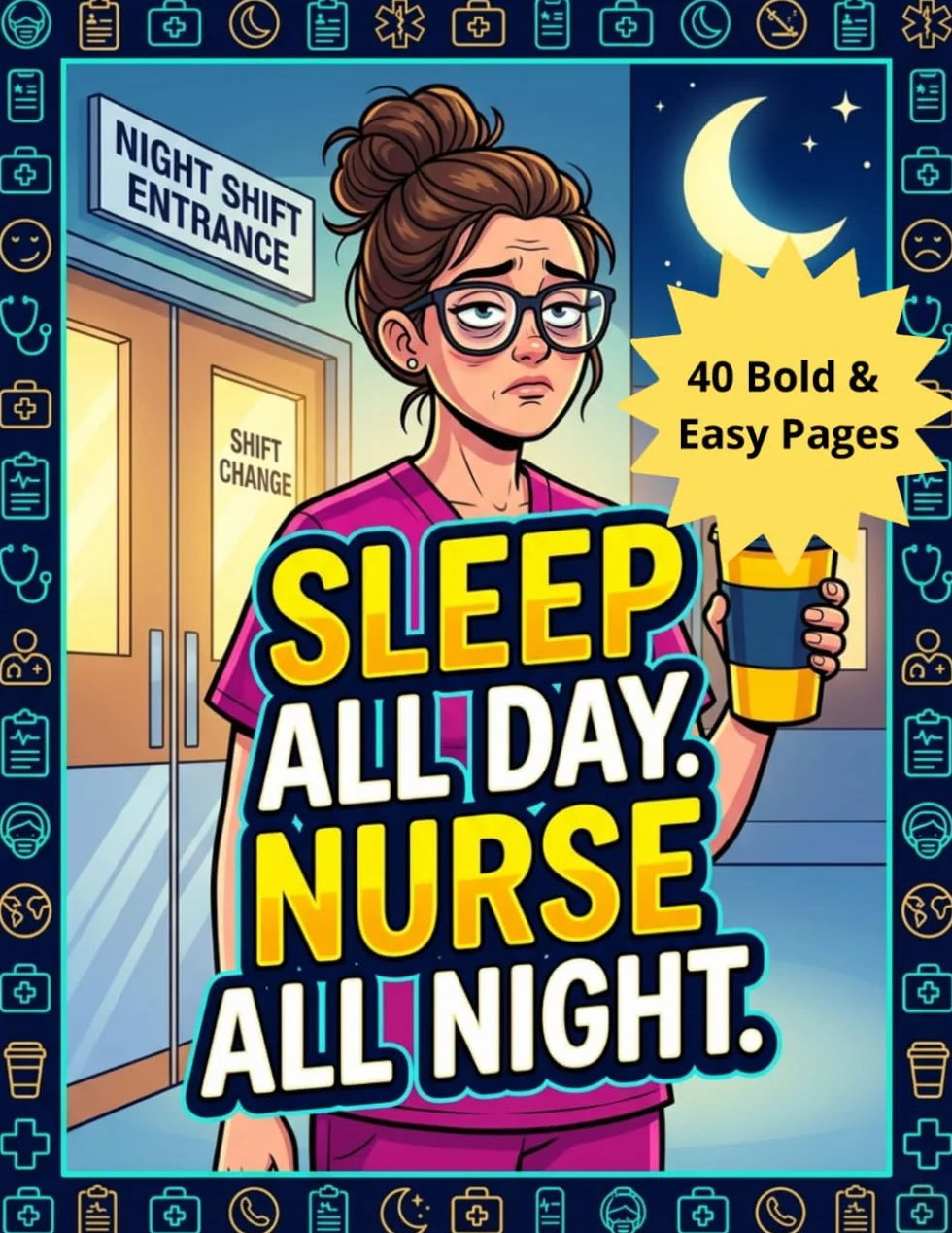 Sleep All Day, Nurse All Night: A Snarky Bold & Easy Adult Coloring Book: Funny Quotes and Stress Relief Gifts for Tired Night Shift Nurses and Medical Staff
