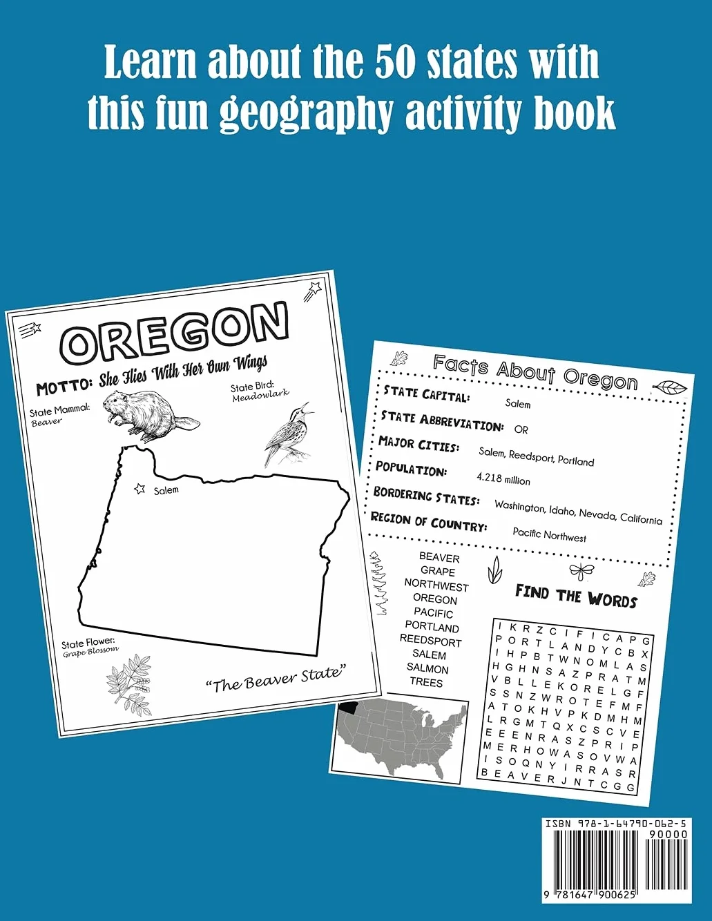 The United States Activity and Fact Book: 50 State Maps, Capitals, Animals, Birds, Flowers, Mottos, Cities, Population, Regions