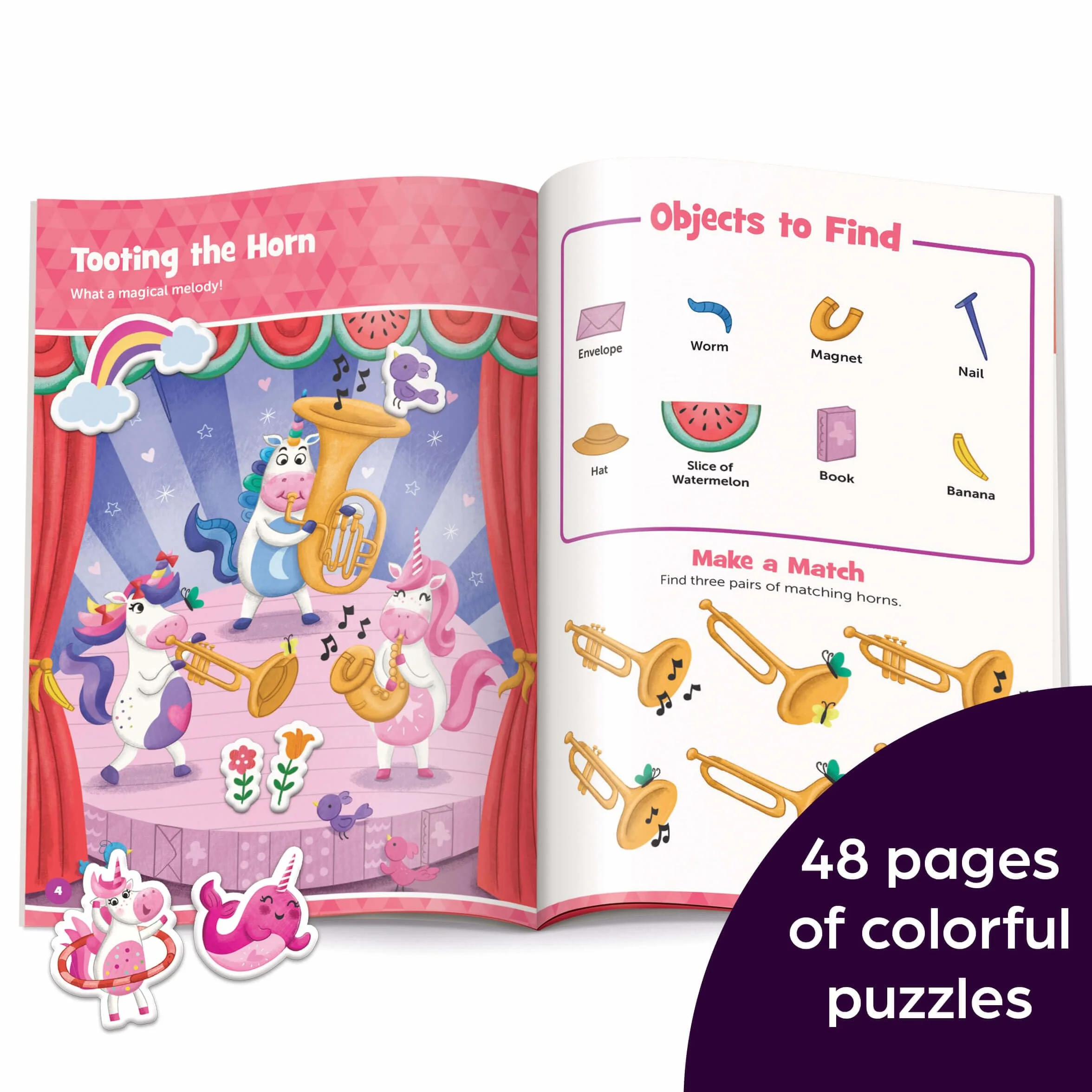 Unicorn Hidden Pictures Puffy Sticker Playscenes: Unicorn Sticker Activity Book, 50+ Reusable Stickers, Decorate Pictures and Solve Puzzles, Sticker Book for Kids
