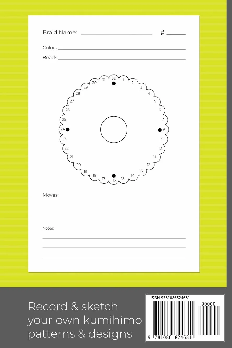 Kumihimo Design Book: Note and sketch your own kumihimo designs in this braid pattern sketchbook. Use the round kumihimo template on each page to ... this designer's notebook. Round kumihimo.