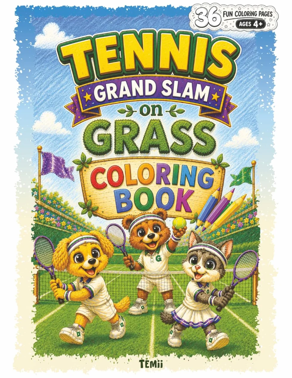 Tennis Grand Slam on Grass Coloring Book: 36 Fun Tennis Coloring Pages for Kids Ages 4+