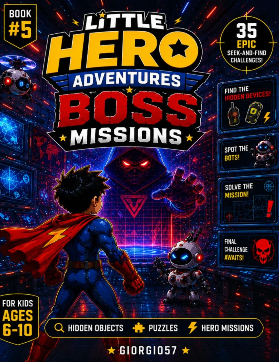 Little Hero Adventures: Boss Missions: 35 Epic Seek-and-Find Challenges for Kids Ages 6–10 | Superhero Puzzle Activity Book with Hidden Devices, Bots & Final Hero Missions