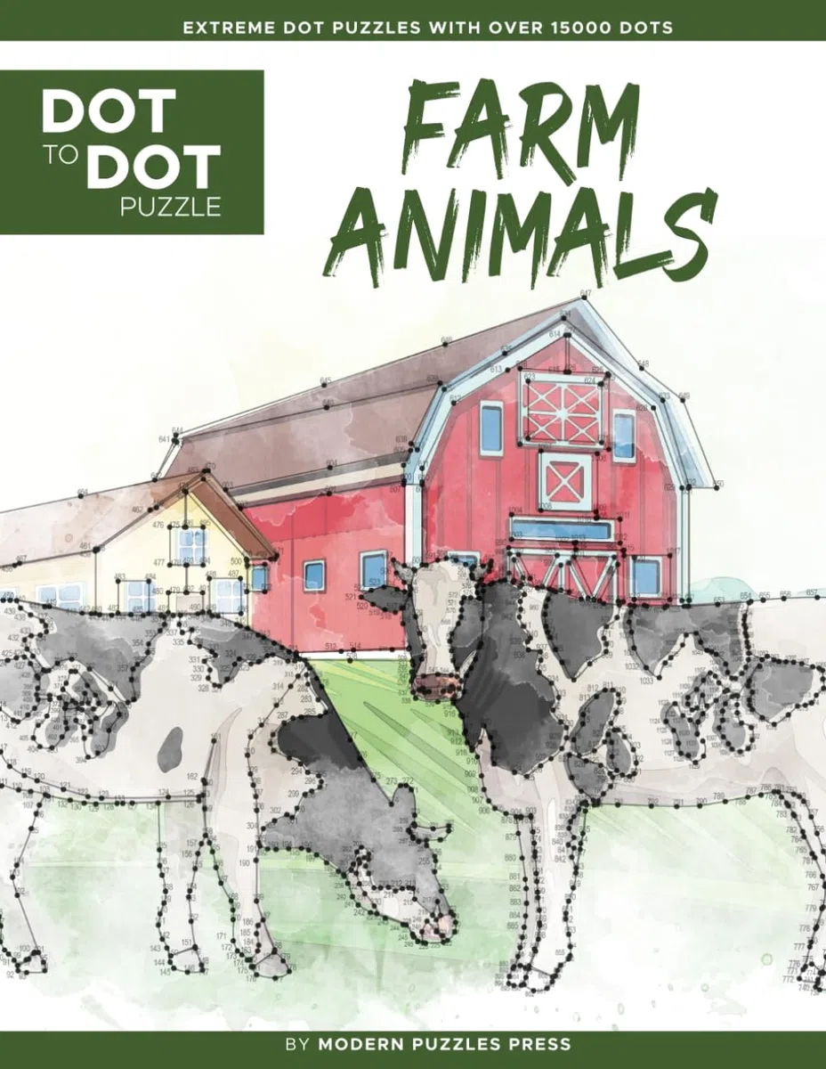 Farm Animals - Dot to Dot Puzzle (Extreme Dot Puzzles with over 15000 dots): Extreme Dot to Dot Books for Adults - Challenges to complete and color