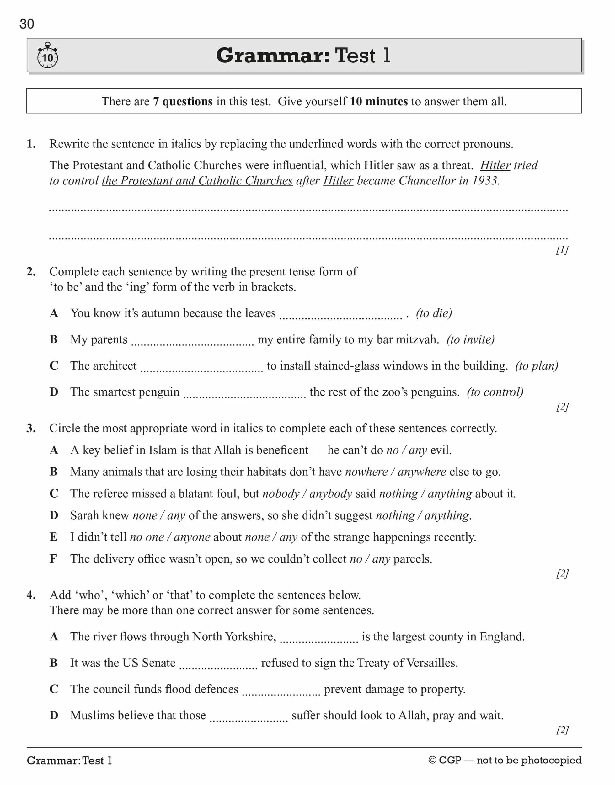 GCSE Spelling, Punctuation and Grammar 10-Minute Tests (includes answers)