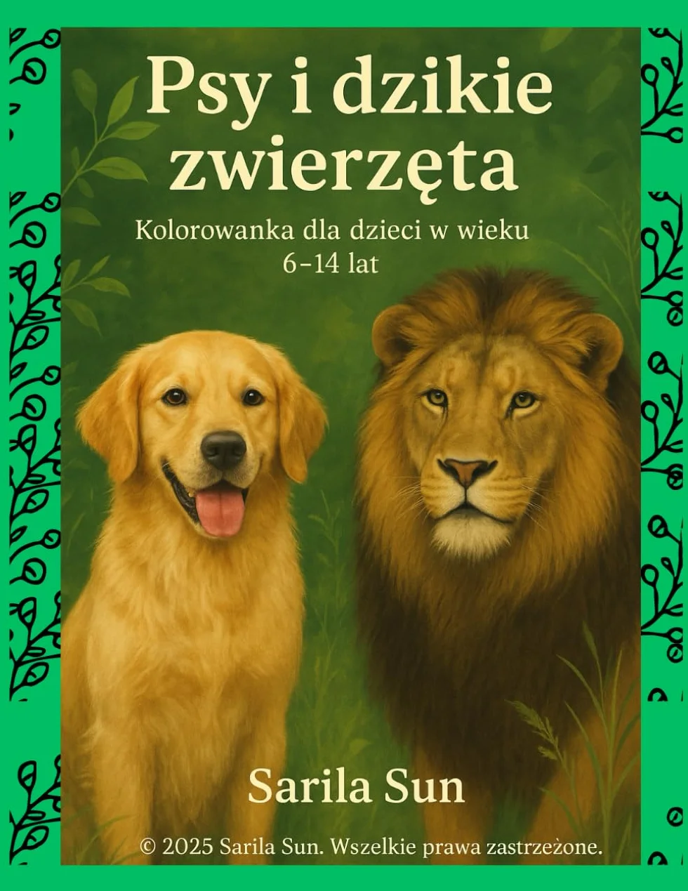 Psy i dzikie zwierzęta. Kolorowanka dla dzieci w wieku 6–14 lat