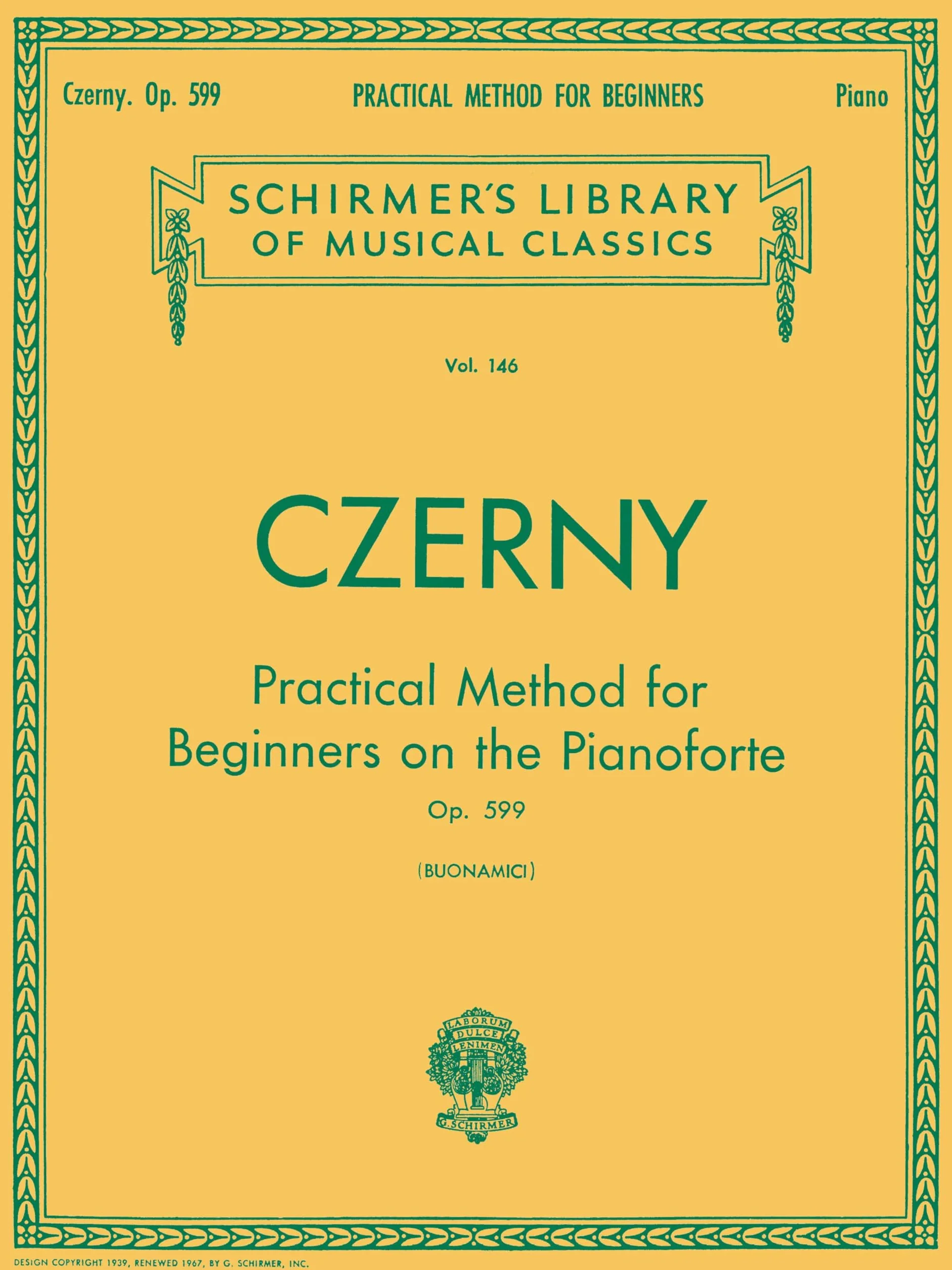 Carl czerny : practical method for beginners, op. 599 - op. 599 (buonamici) - piano - recueil: Schirmer Library of Classics Volume 146 Piano Technique