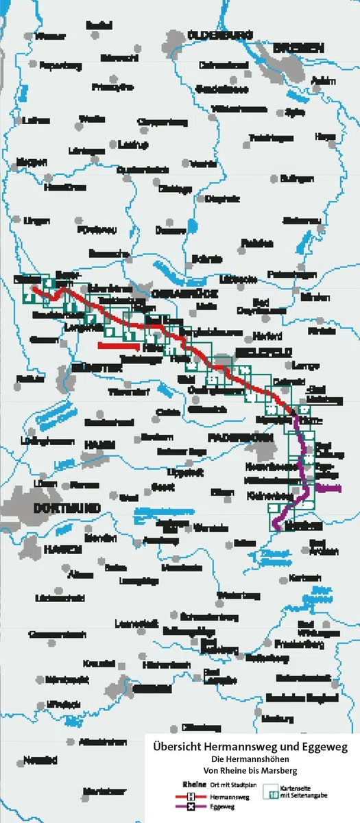 KOMPASS Wander-Tourenkarte Hermannsweg und Eggeweg, Die Hermannshöhen 1:50.000: Leporello Karte, reiß- und wetterfest: 2504