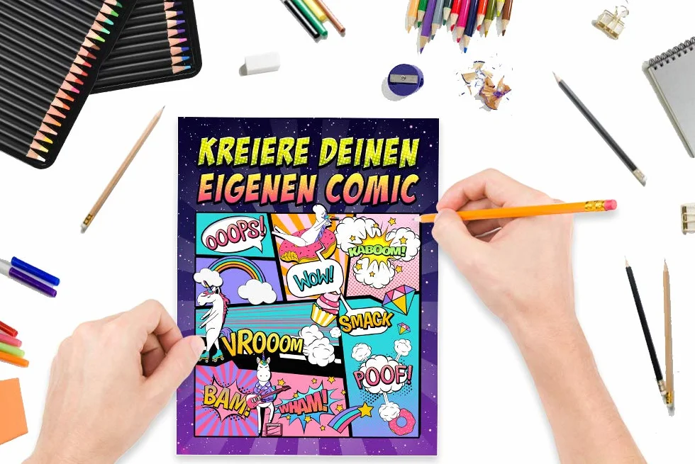 Kreiere deinen eigenen Comic: 100 leere Comic-Seiten für Erwachsene, Teenagers & Kinder: Einhorn Abdeckung 2858