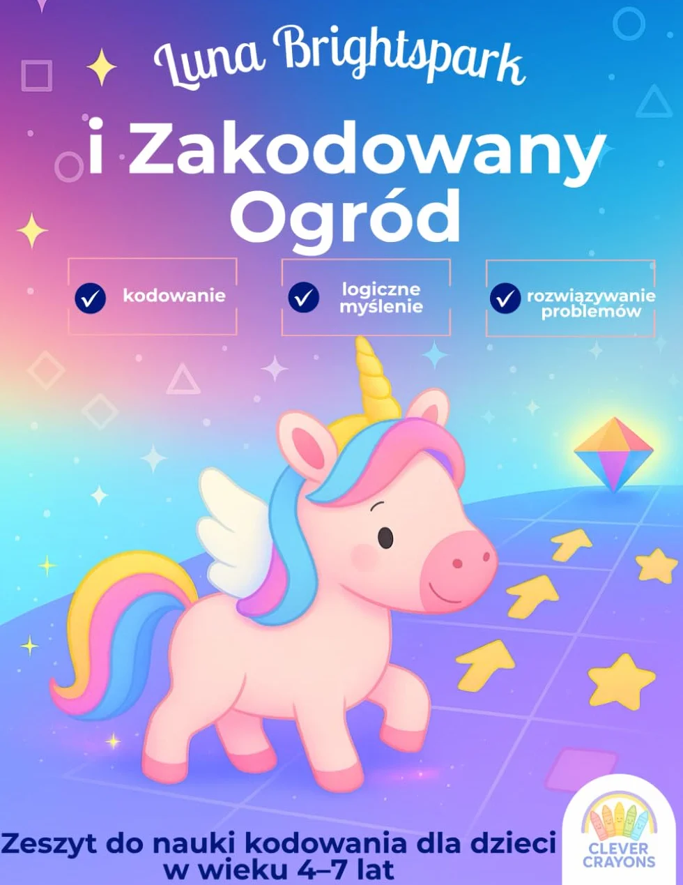 Luna Brightspark i Zakodowany Ogród: Zeszyt Logiczny dla Dzieci w Wieku 4–7 Lat: Nauka Umiejętności Kodowania, Łamigłówek Logicznych i Podstaw Programowania z Przyjaznym Jednorożcem jako Przewodnikiem