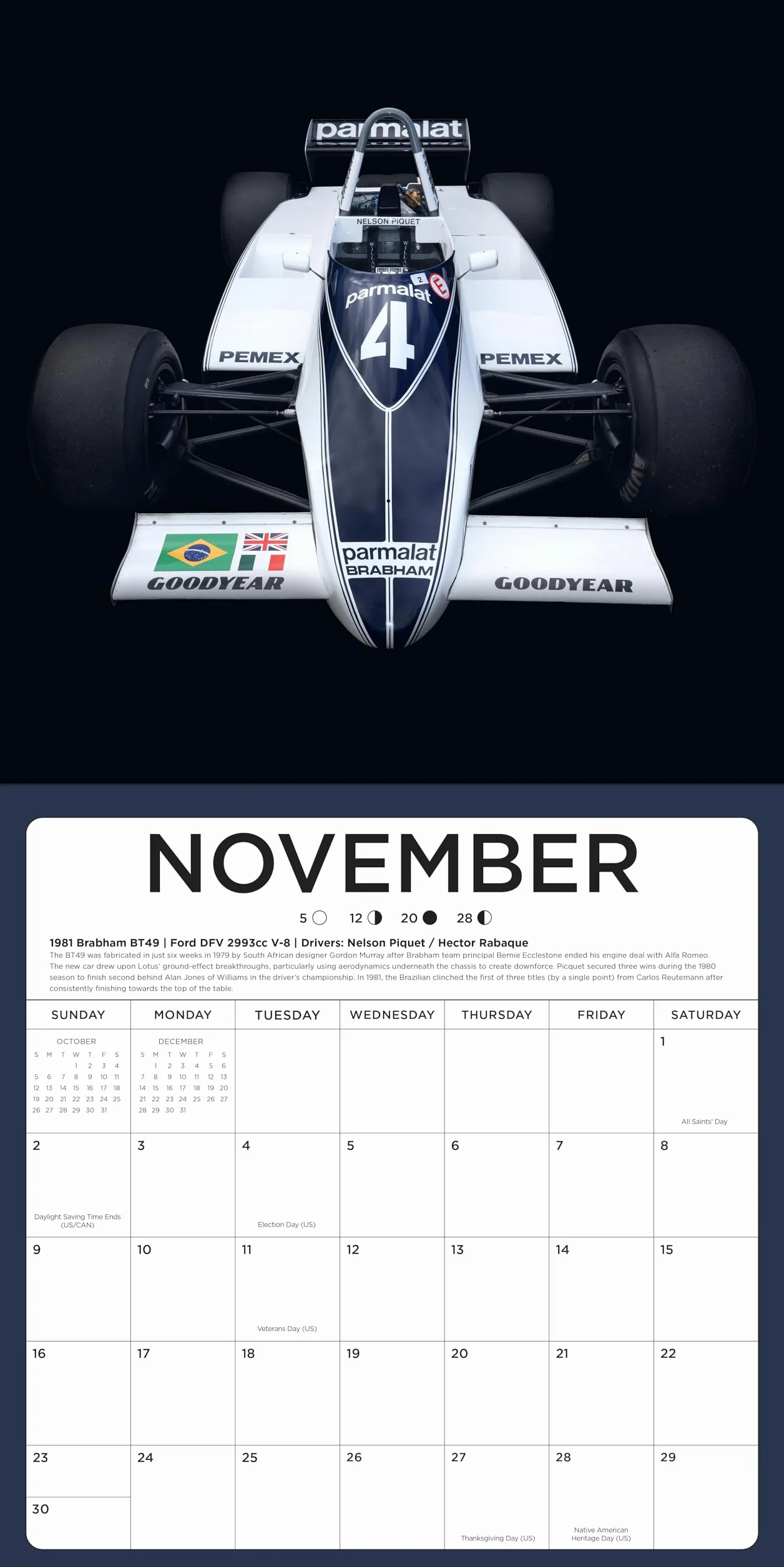 Art of the Formula 1 Race Car 2025: 16-Month Calendar--September 2024 through December 2025