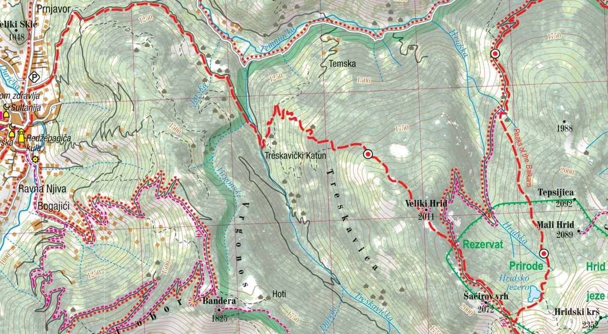 Montagnes du Monténégro. Durmitor, Bjelasica, Prokletije, Komovi 1/65.000 (carte grand format laminée; trekking tQ). Montenegro Mountains