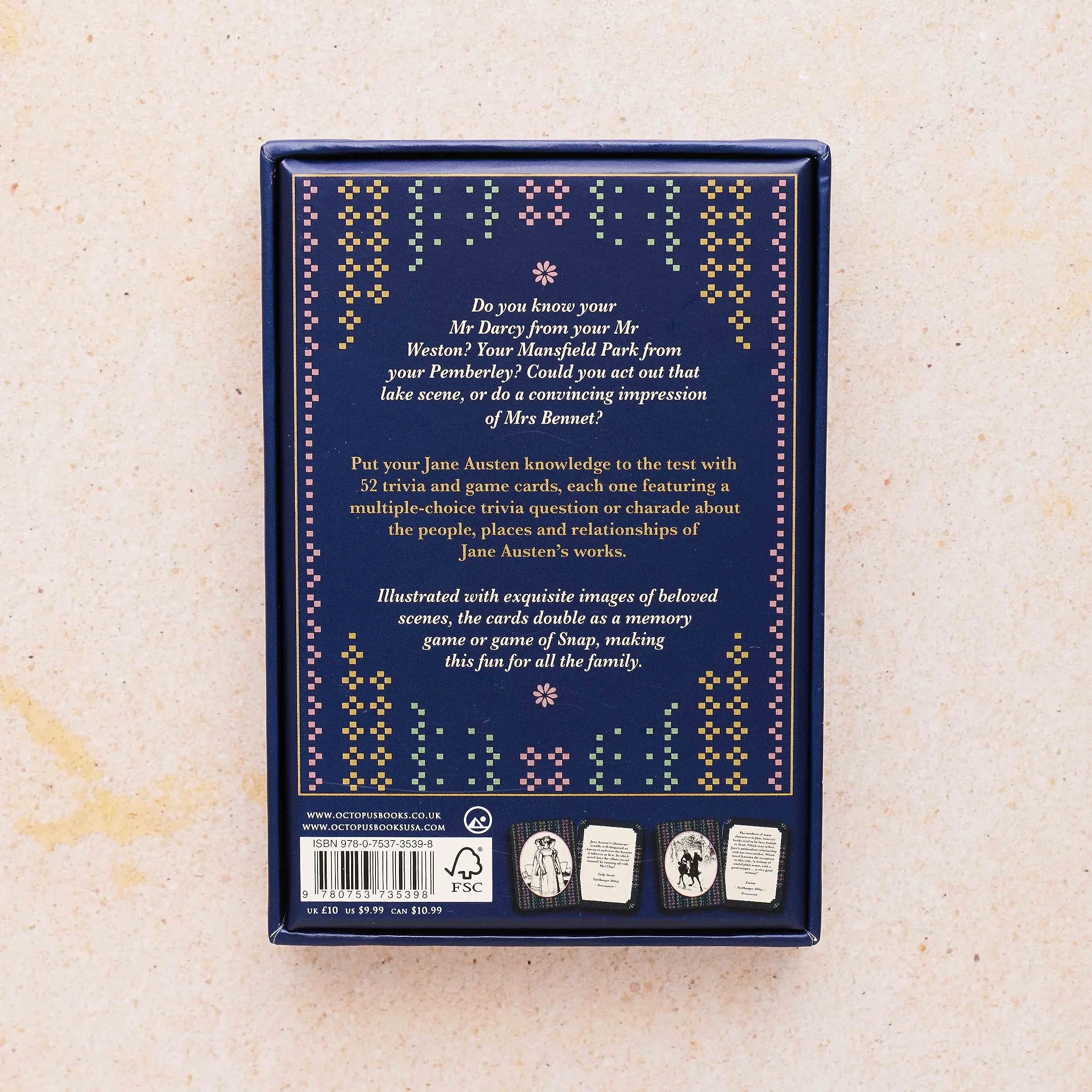Jane Austen: A literary card game /anglais: 52 illustrated cards with games and trivia inspired by classics