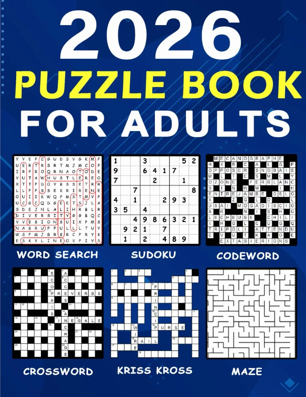 Puzzle book for adults: Activity book ! Wordsearch, Crossword, Codeword, Kriss Kross, Sudoku & Mazes (Puzzle Challenge)