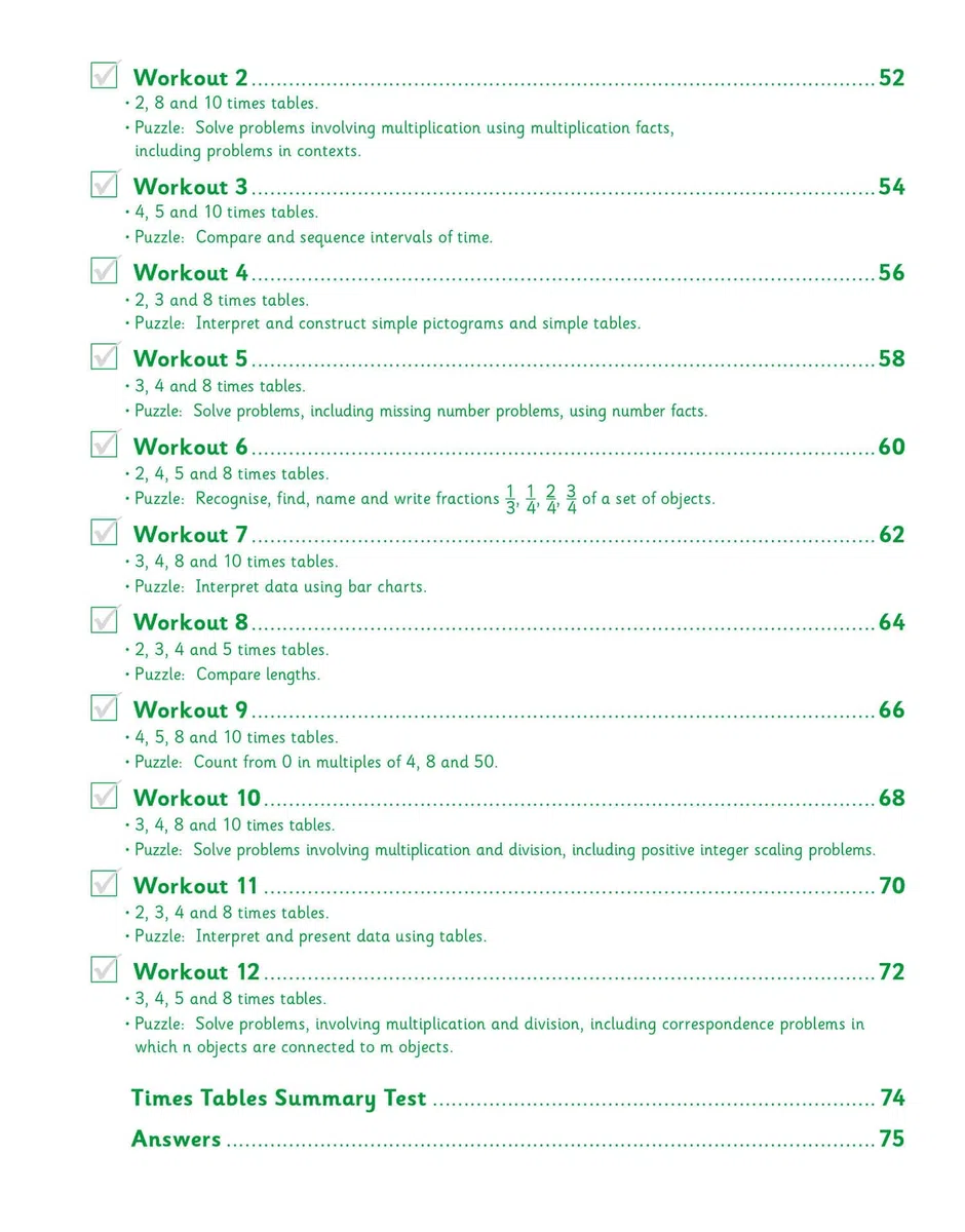 KS2 Year 3 Maths Times Tables 10-Minute Weekly Workouts