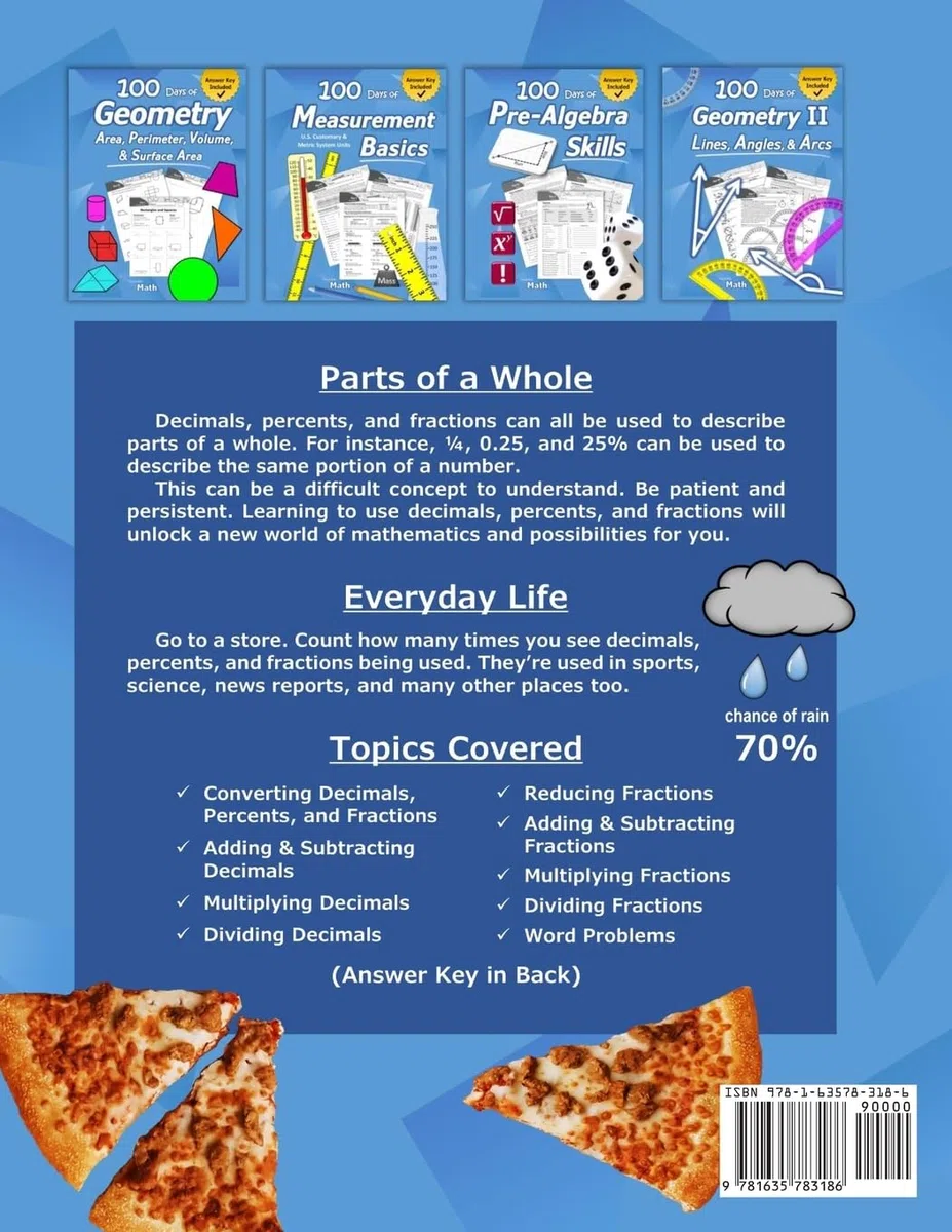 Humble Math - 100 Days of Decimals, Percents & Fractions: Advanced Practice Problems (Answer Key Included) - Converting Numbers - Adding, Subtracting, ... Fractions - Reducing Fractions - Math Drills