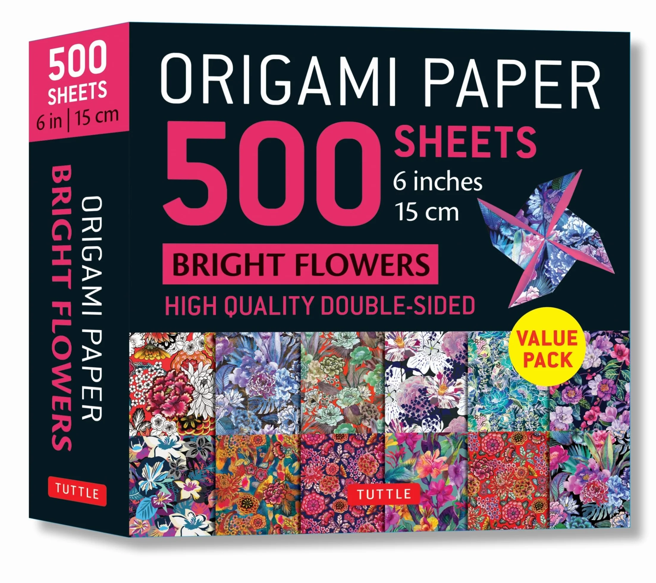 Origami Paper 500 sheets Bright Flowers 6" (15 cm): Double-Sided Origami Sheets with 12 Punchy Floral Designs (Instructions for 5 Projects Included)