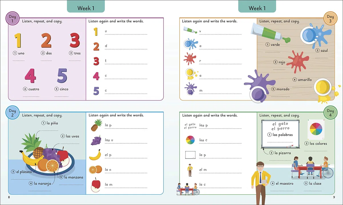Spanish for Everyone Junior 5 Words a Day: Learn and Practise 1,000 Spanish Words