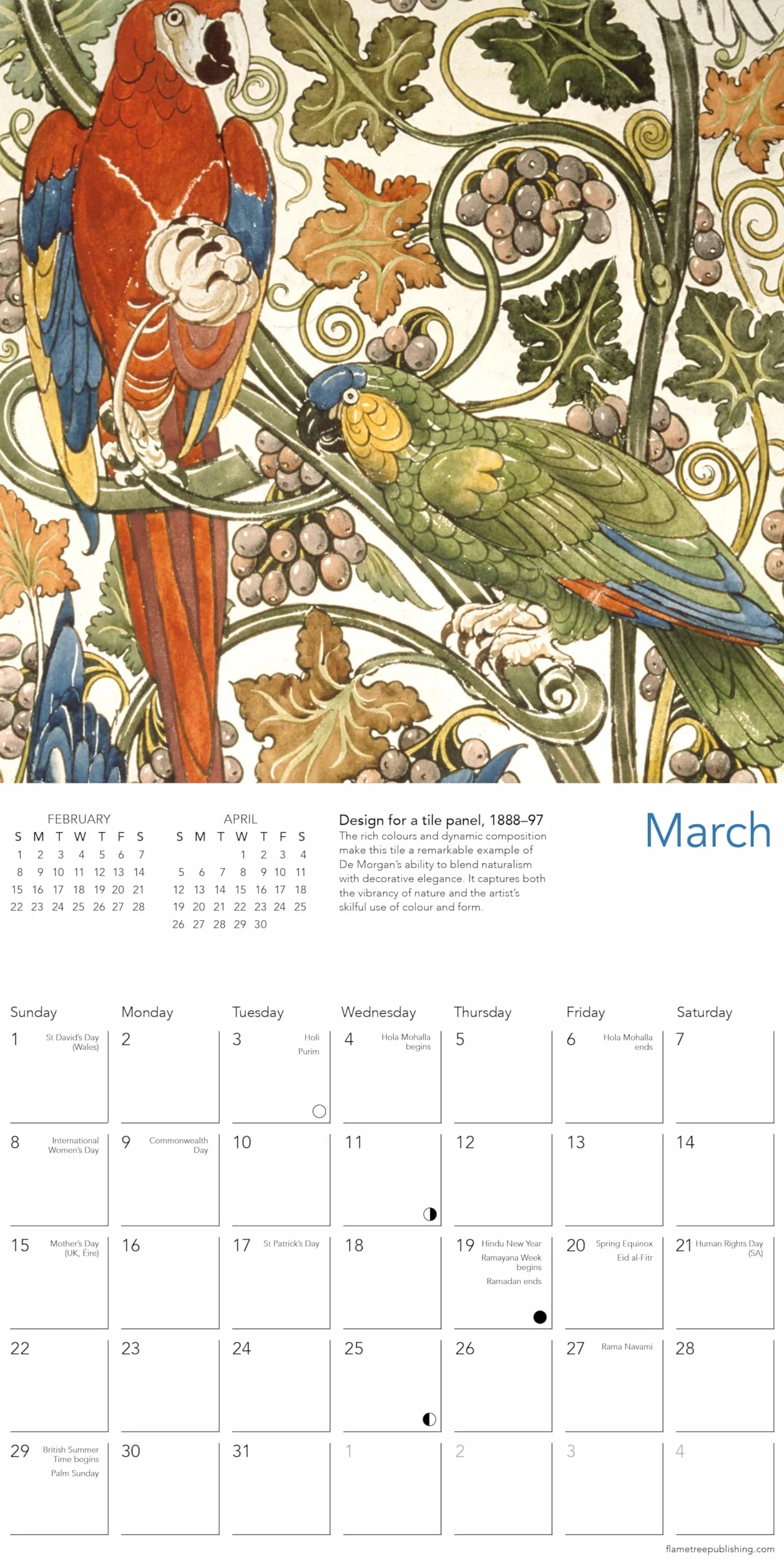 V&A: De Morgan Animals Mini Wall Calendar 2026 (Art Calendar)