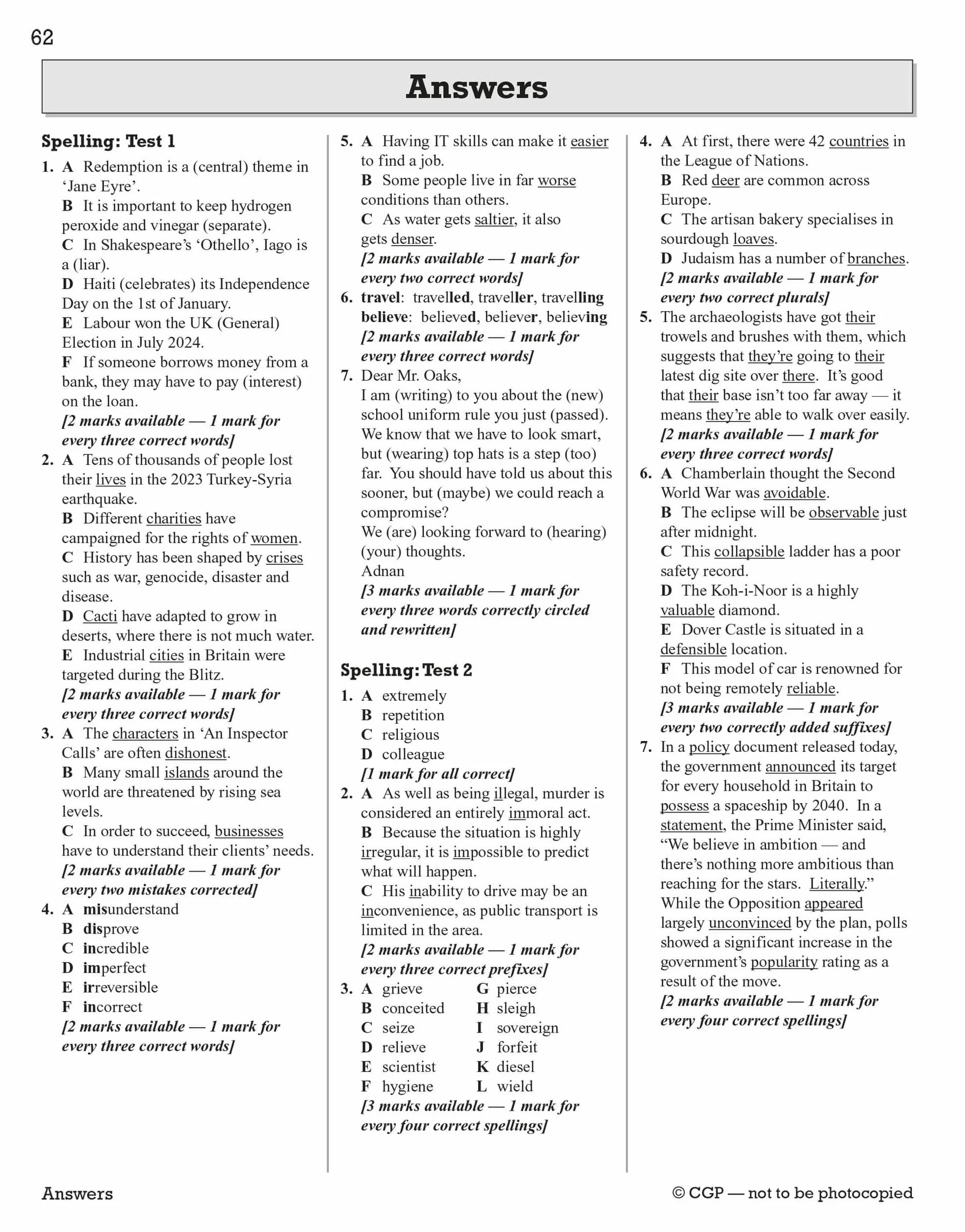 GCSE Spelling, Punctuation and Grammar 10-Minute Tests (includes answers)