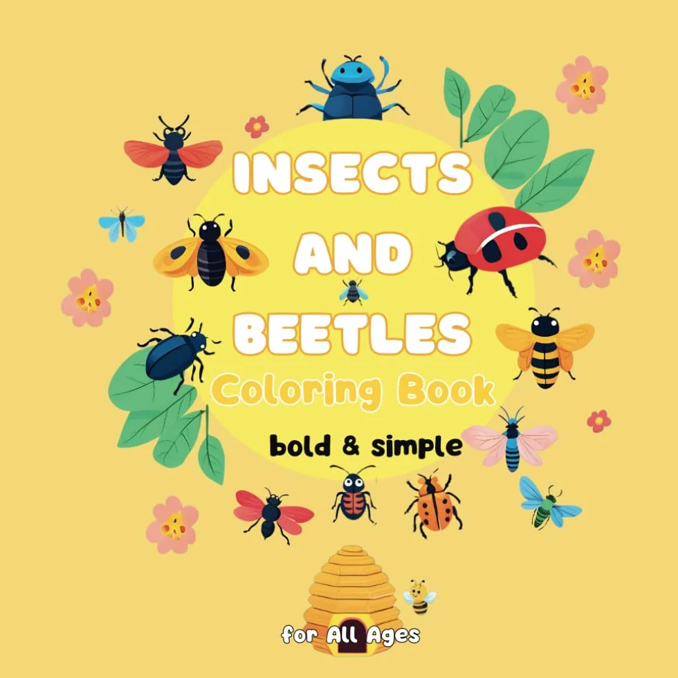 Insects and Beetles Coloring Book for Kids and Adults: 30 Easy Coloring Pages with Ultra-Minimalist Line Drawings of Bugs, Perfect for Toddlers, Children, Adults, Stress Relief, Bold & Easy Design