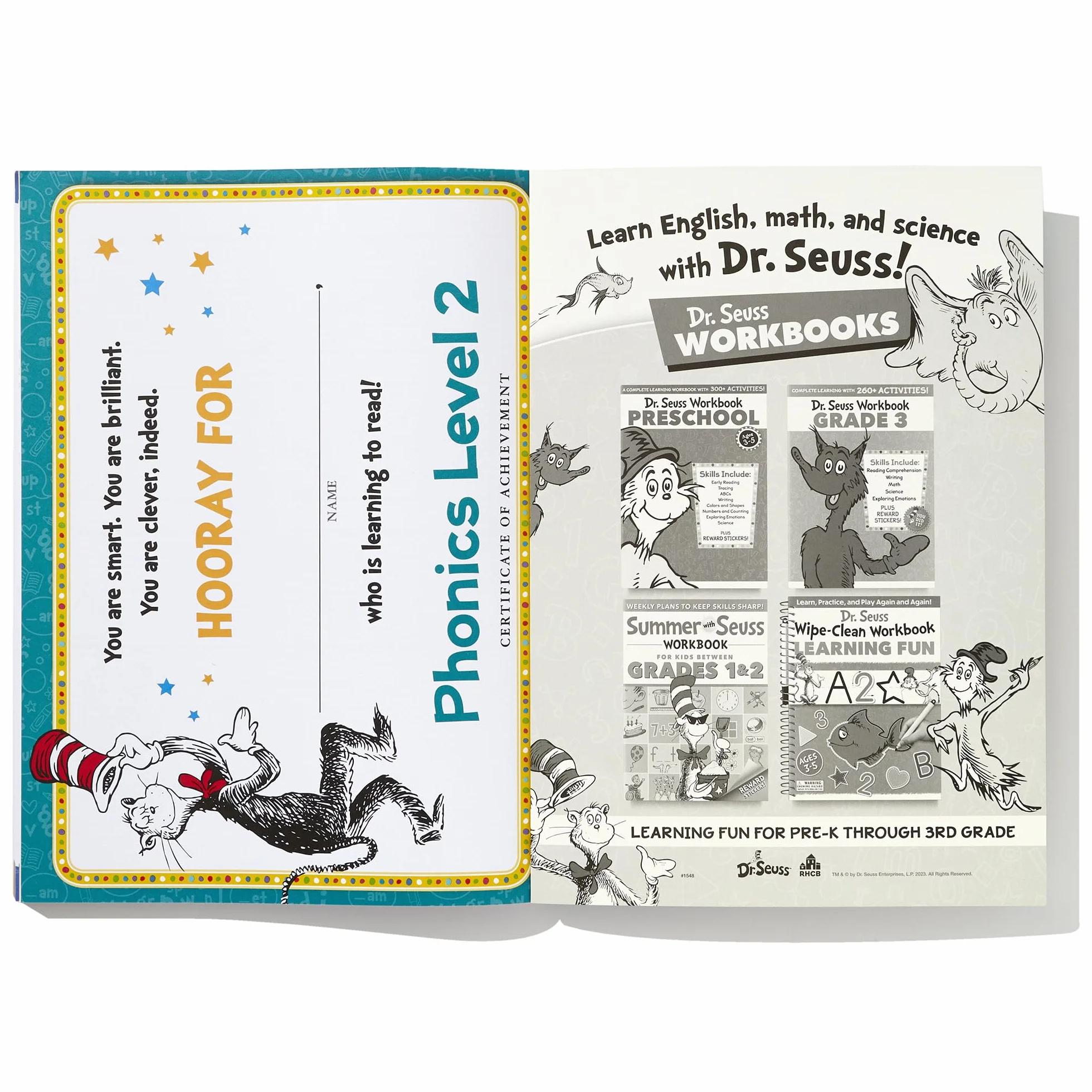 Dr. Seuss Phonics Level 2 Workbook: A Phonics Workbook to Help Kids Ages 5-7 Learn to Read (For Kindergarten and 1st Grade)