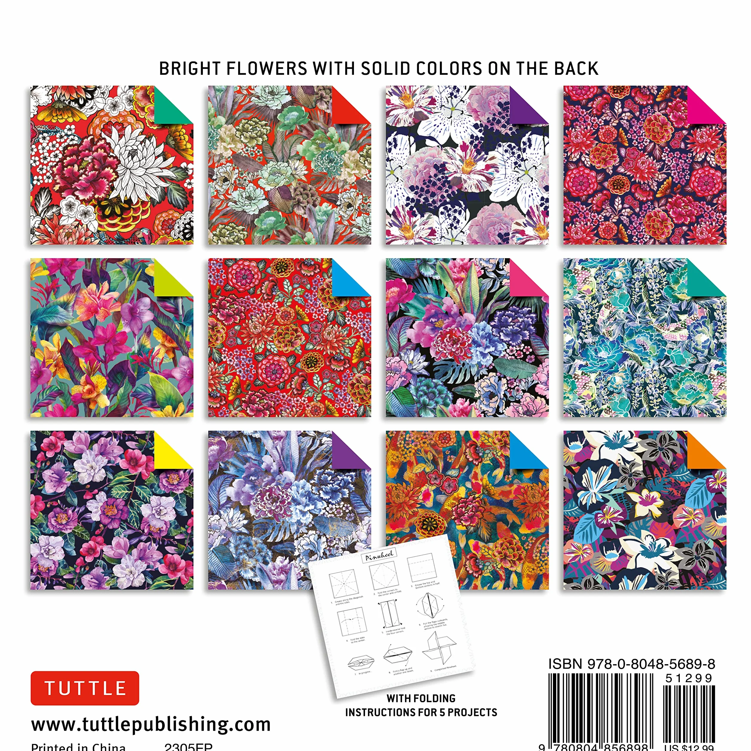 Origami Paper 500 sheets Bright Flowers 6" (15 cm): Double-Sided Origami Sheets with 12 Punchy Floral Designs (Instructions for 5 Projects Included)