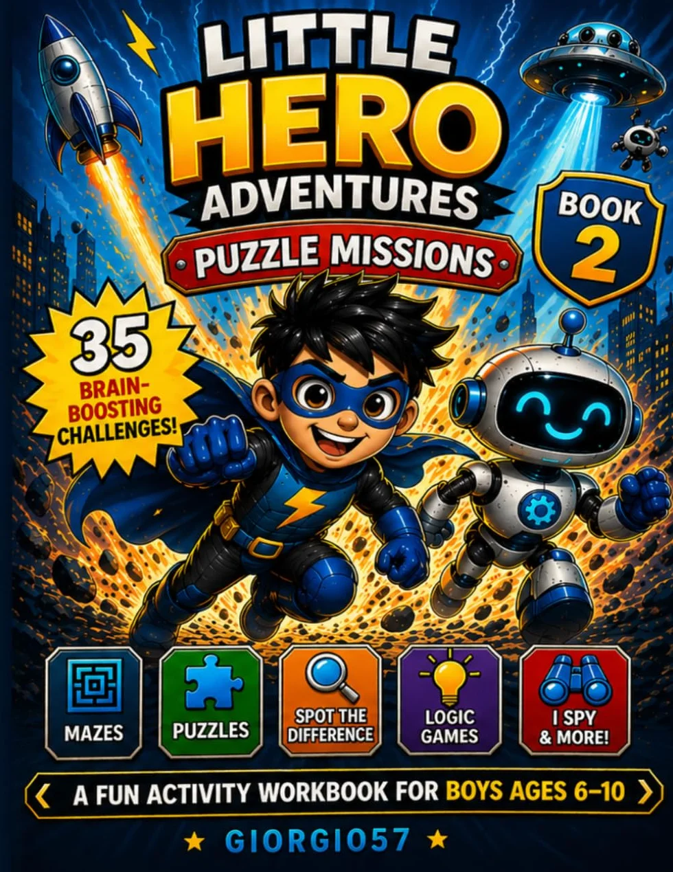Little Hero Adventures: Puzzle Missions for Kids Ages 6–10 (Train Your Brain, Solve Challenges & Become a Smart Little Hero!): A Fun and Engaging ... Pattern Games, Spot the Difference & More