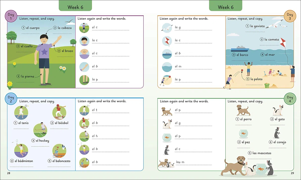 Spanish for Everyone Junior 5 Words a Day: Learn and Practise 1,000 Spanish Words