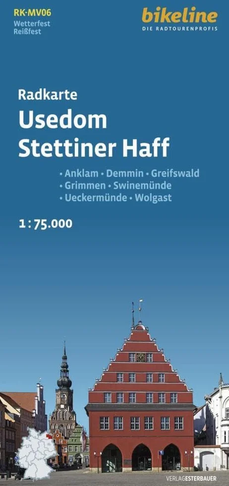 Radkarte Usedom, Stettiner Haff (RK-MV06): Anklam - Demmin - Greifswald - Grimmen - Swinemünde - Ueckermünde - Usedom - Wolgast, 1:75.000, wetterfest