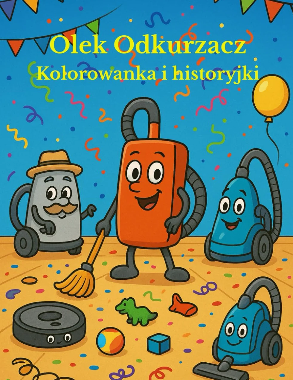 Olek Odkurzacz. Kolorowanka i historyjki: Zabawna książka do kolorowania z opowieściami o odkurzaczach i ich sprzątających przygodach – dla dzieci 3–6 lat