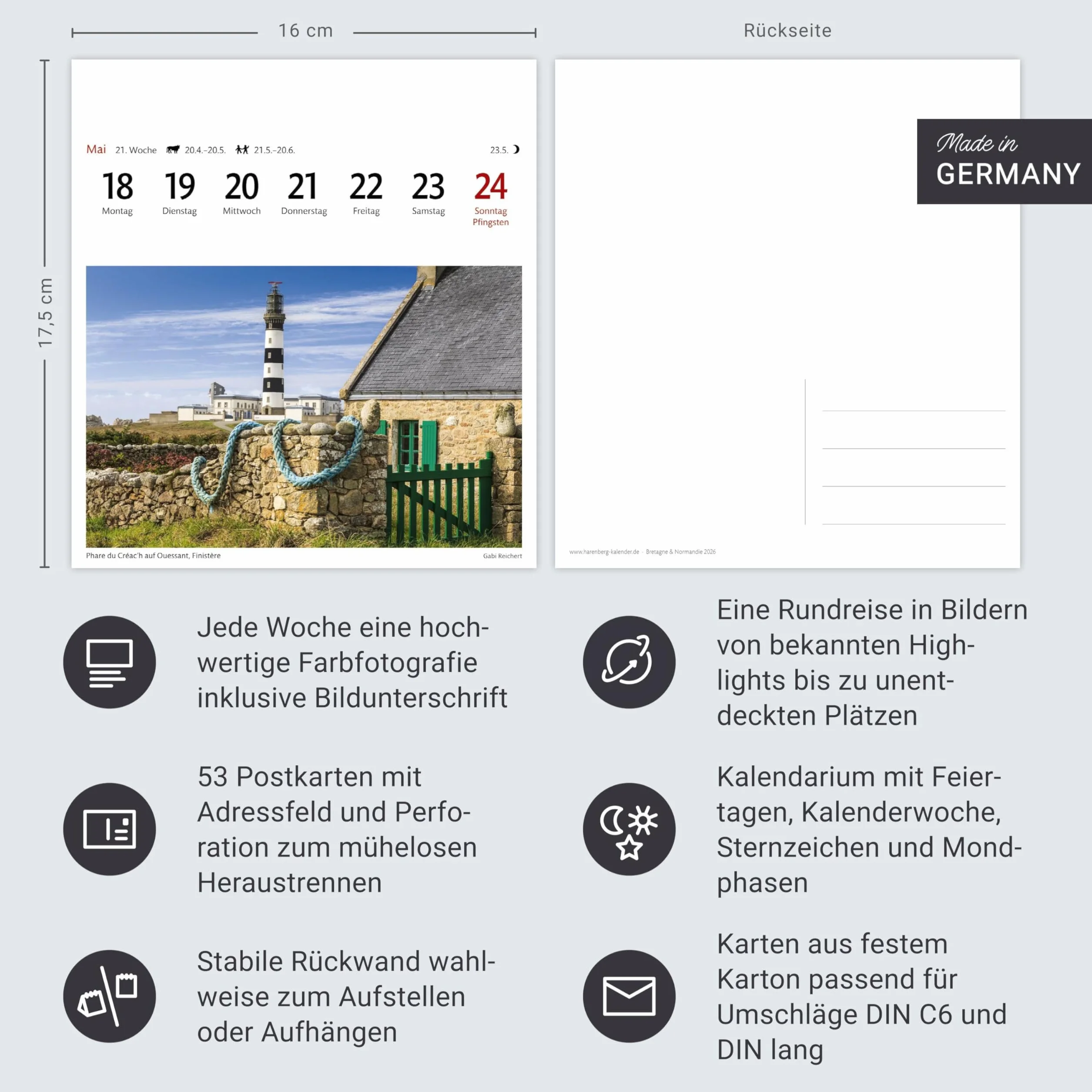 Bretagne & Normandie Sehnsuchtskalender 2026 - Wochenkalender mit 53 Postkarten: 53 Postkarten in einem Wochenkalender mit Urlaubsflair. ... Frankreich im Alltag. Auch zum Aufhängen