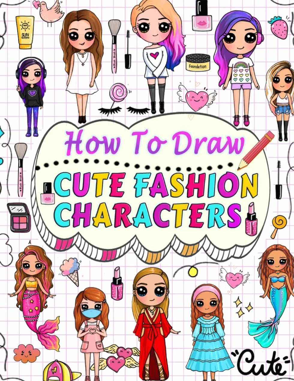 how to draw cute fashion characters: Draw step by step over 50 adorable characters with their unique fashion styles and give each character a name of your choice