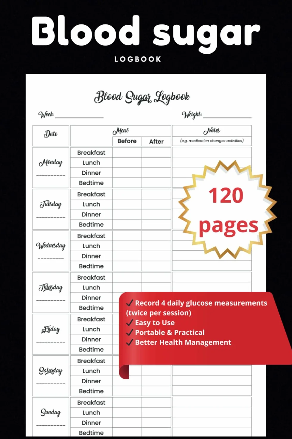 Glucose Tracker: My Personal Blood Sugar Logbook: Track your blood sugar levels, understand your body's patterns, and take control of your health with this dedicated logbook for diabetes management and wellness.