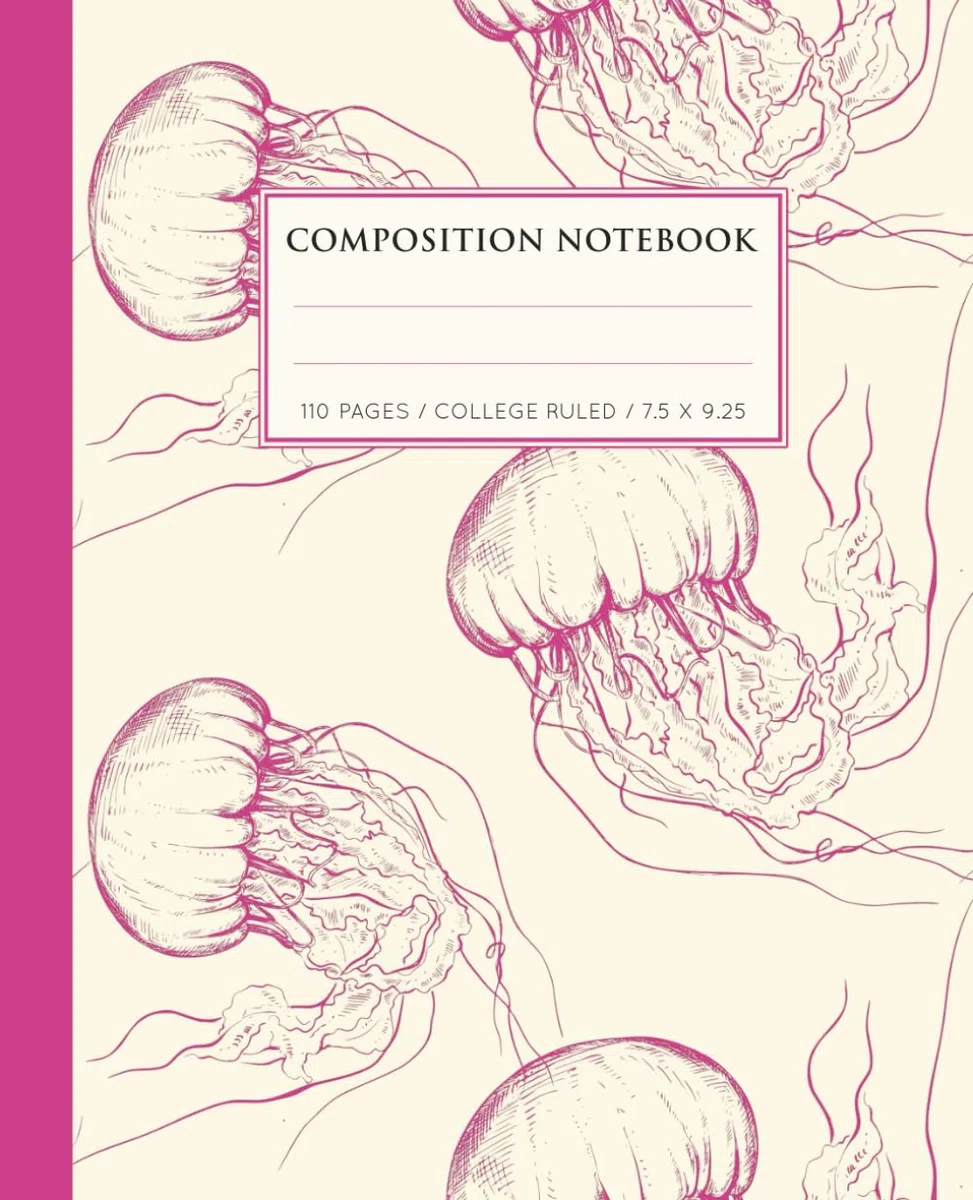 Composition Notebook College Ruled: Vintage Pink Jellyfish Sea Life | Lined Paper for School, College, Office, Work | 110 Pages (7.5 x 9.25) | Aesthetic Notebook