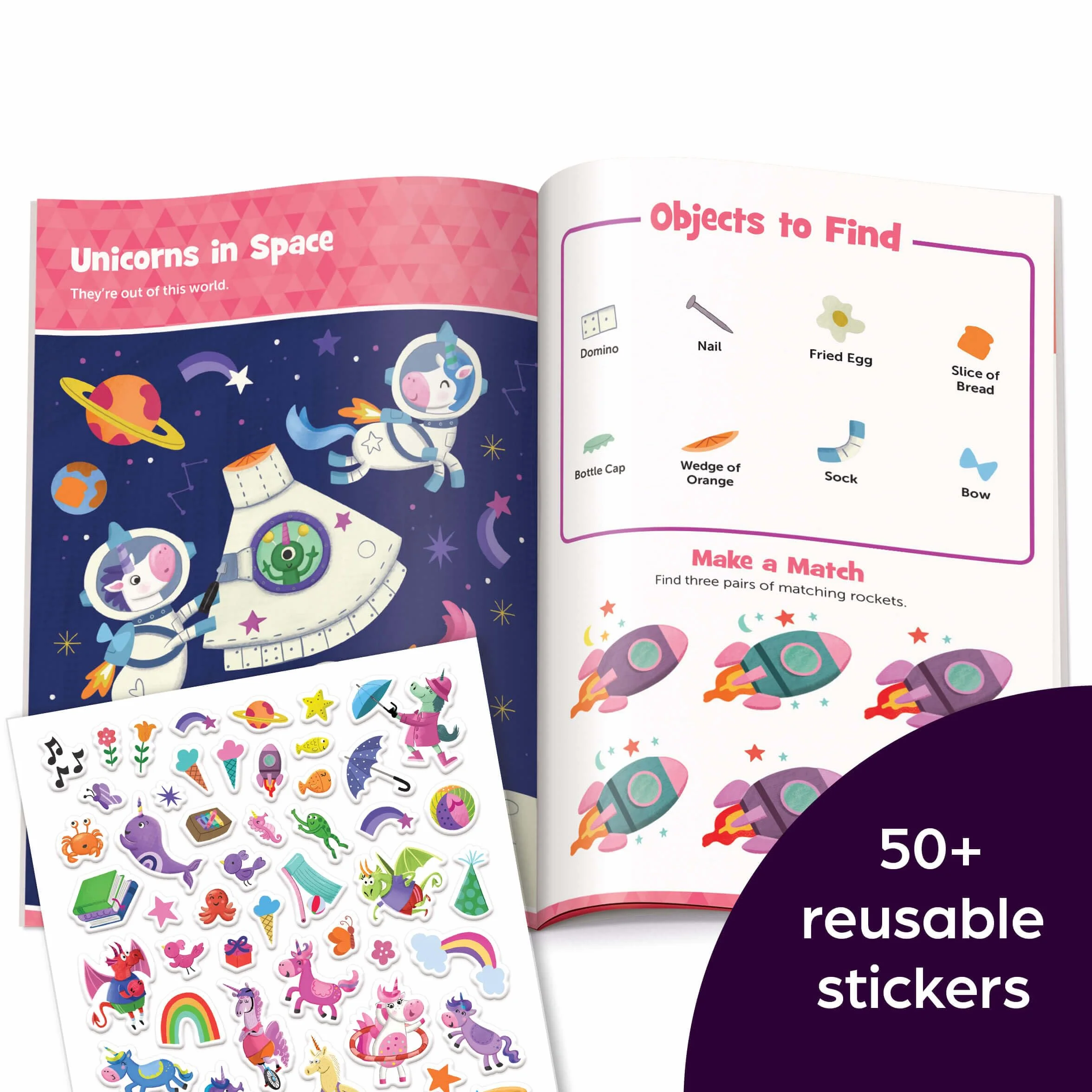 Unicorn Hidden Pictures Puffy Sticker Playscenes: Unicorn Sticker Activity Book, 50+ Reusable Stickers, Decorate Pictures and Solve Puzzles, Sticker Book for Kids