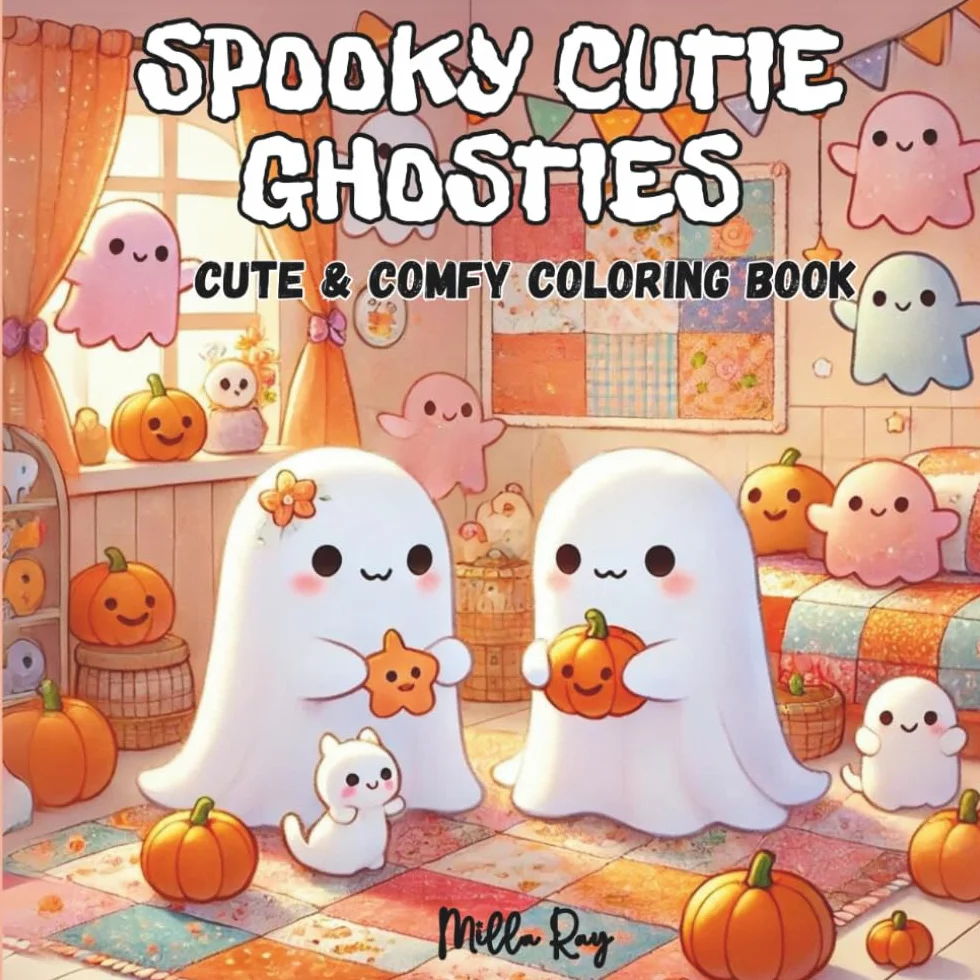 Spooky Cutie Ghosties: Coloring Book for Adults and Teens with Cute Creepy Ghosts and Creatures in Cozy Hygge Moments and Fun Adventures for Relaxation