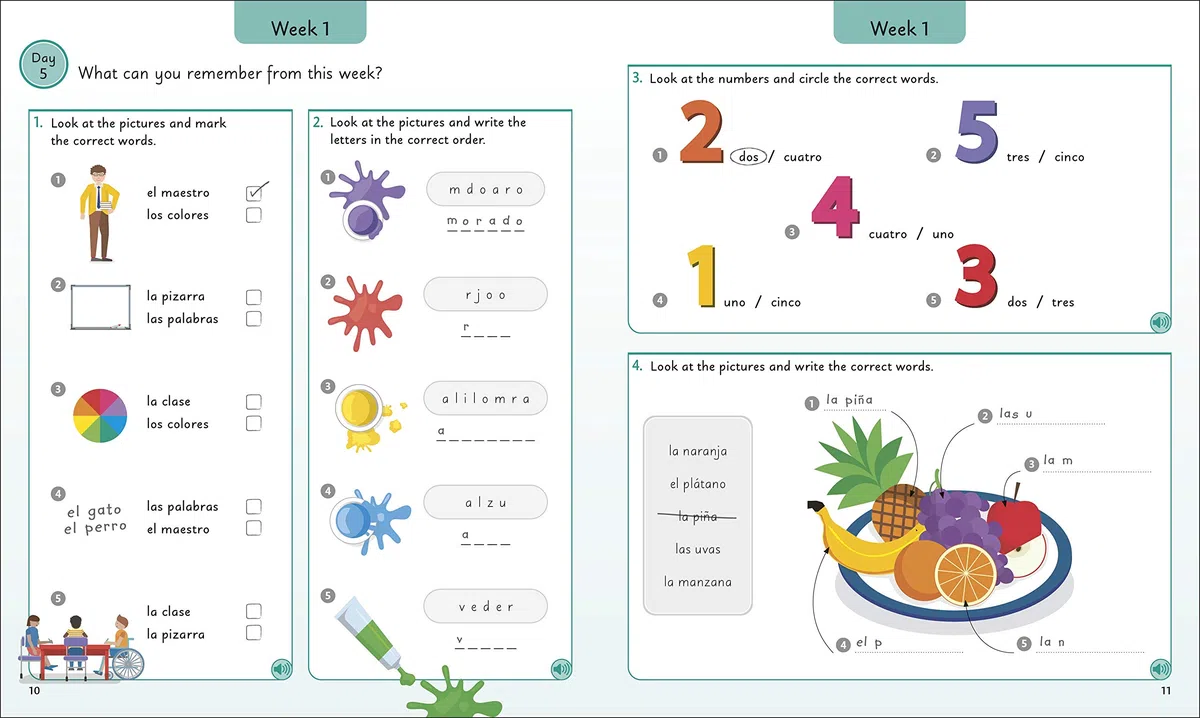 Spanish for Everyone Junior 5 Words a Day: Learn and Practise 1,000 Spanish Words