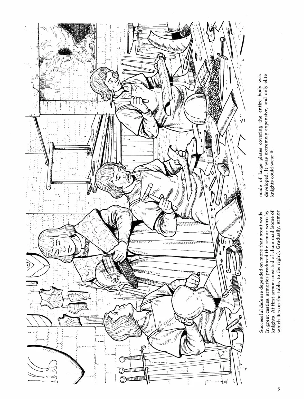 Life in a Medieval Castle and Village Coloring Book