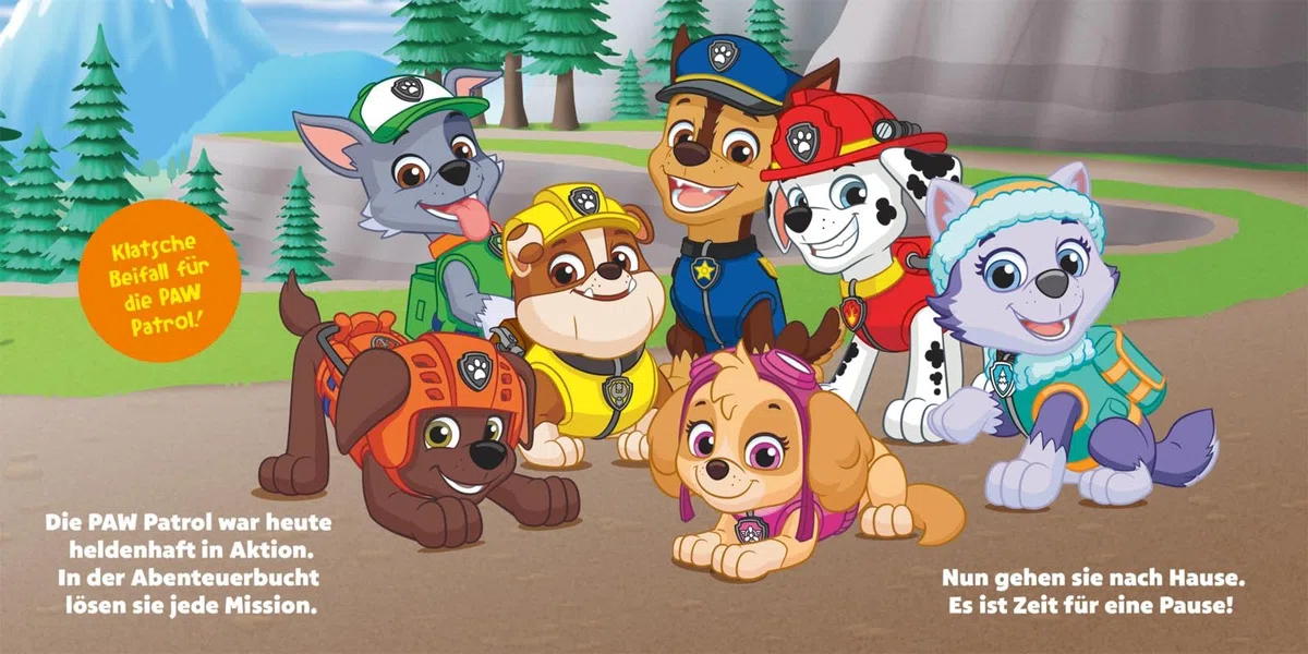 PAW Patrol Pappbilderbuch: Ab ins Bett, PAW Patrol!: Interaktive Gutenachtgeschichte für Kinder ab 3 Jahren | Mit Marshall, Rubble, Chase, Rocky und Skye