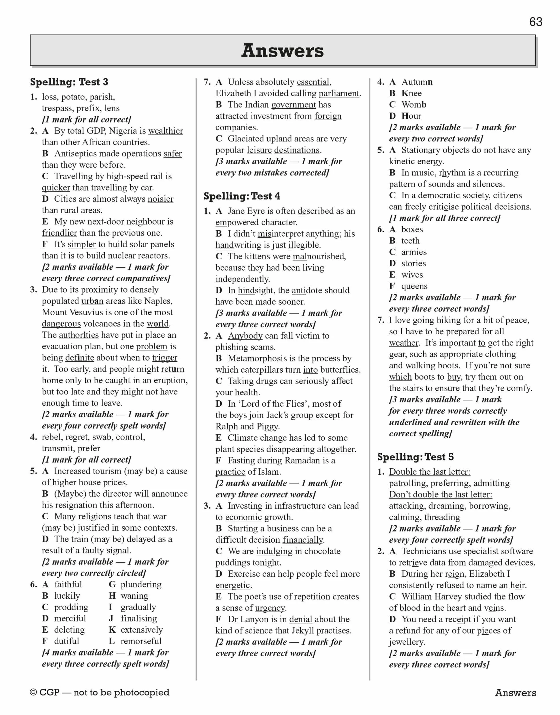 GCSE Spelling, Punctuation and Grammar 10-Minute Tests (includes answers)