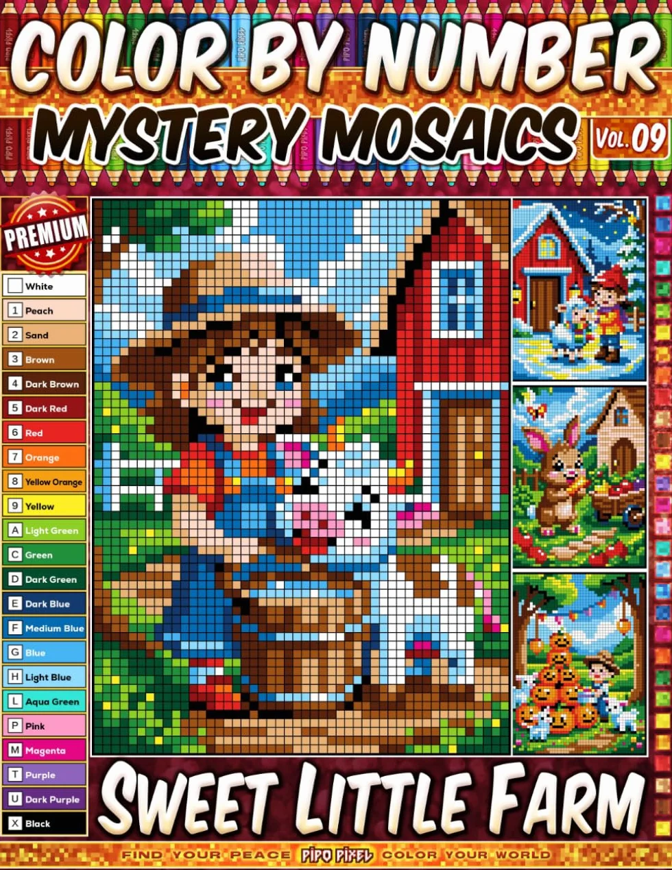Color by Number - Sweet Little Farm - Mystery Mosaic Coloring Book - Vol. 09: 20 Designs in Pixel Art - Adorable Farm Animals And Joyful Country Scenes