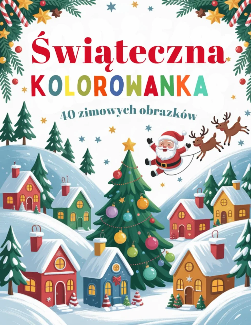 Kolorowanka Świąteczna dla Dzieci 40 Obrazków: Mikołaje, Renifery, Choinki: Świąteczna książeczka do kolorowania – idealna na prezent pod choinkę i zabawę w czasie świąt