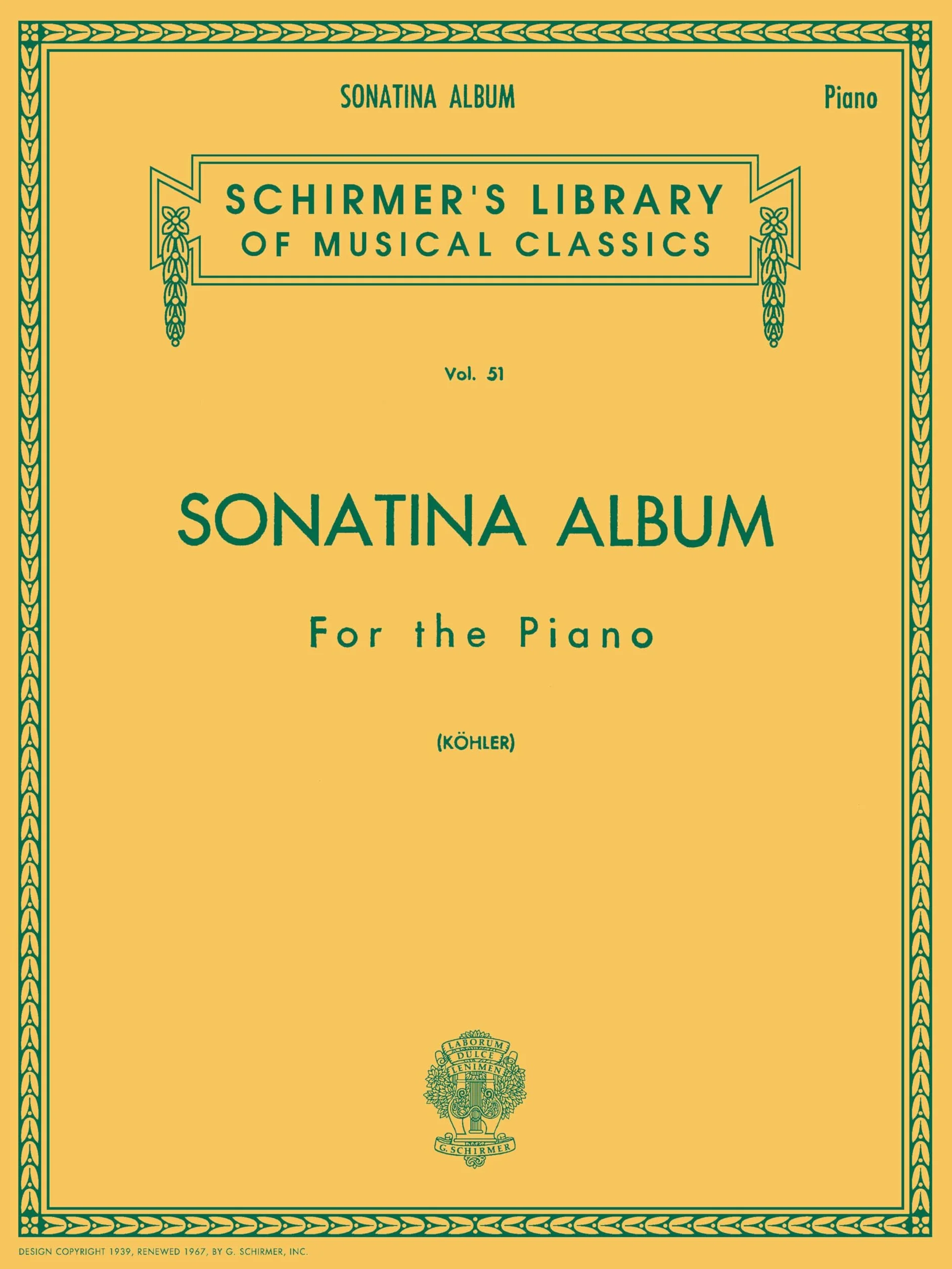 Sonatina album for the piano piano: Schirmer Library of Classics Volume 51 Piano Solo: 0051