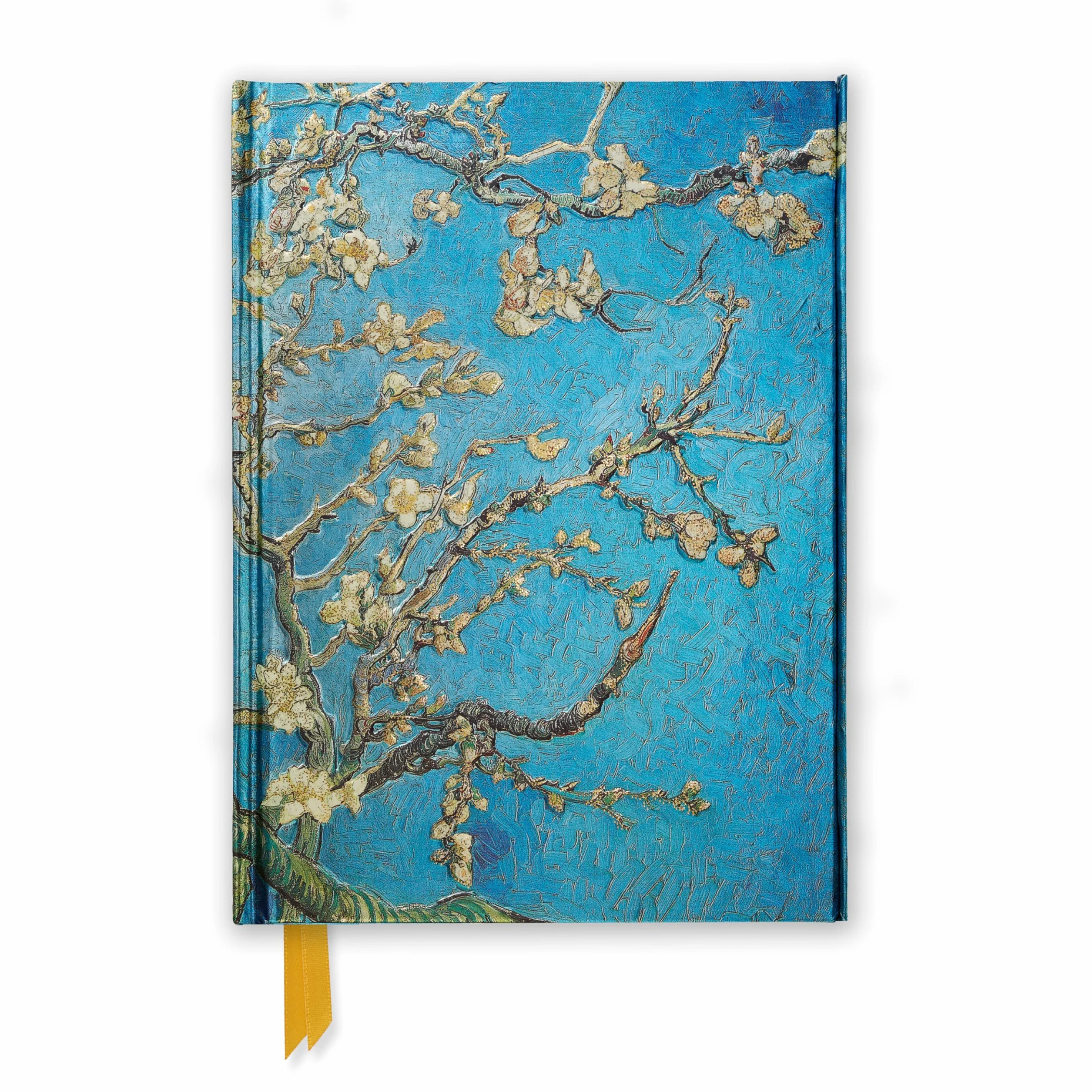 Premium Notizbuch DIN A5: Vincent van Gogh, Mandelbaum in Blüte: Unser hochwertiges, liniertes Blankbook mit festem, künstlerisch geprägtem Einband und Magnetverschluss